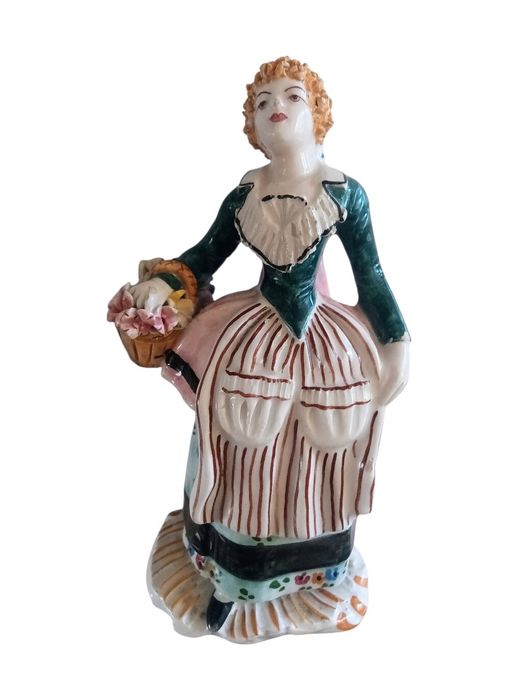 VTG Porcelain Victorian Lady With Basket Of Flowers Made In Italy
